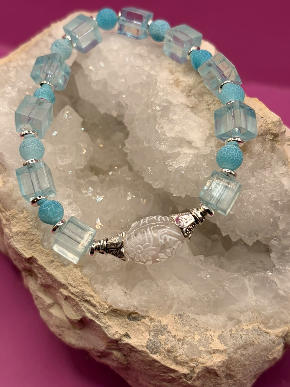 Blauer Achat mit Hämatit Handmade Armband