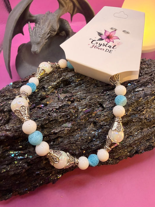 Weißer und blauer Achat Handmade Armband