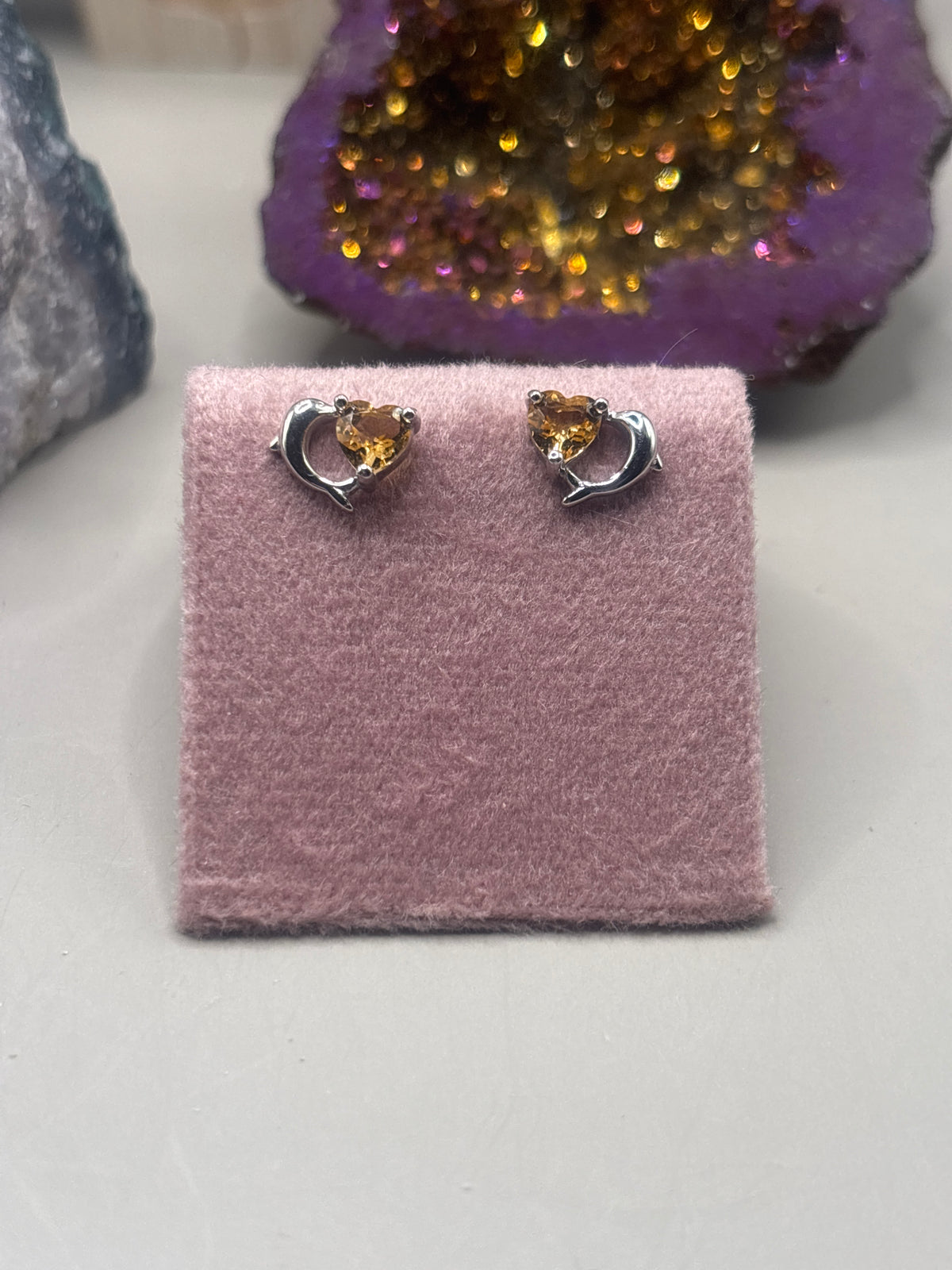 Citrin mit Herz und Delphin Ohrstecker