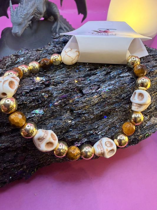 Skull Tigerauge Edelstahlperlen Handmade Armband